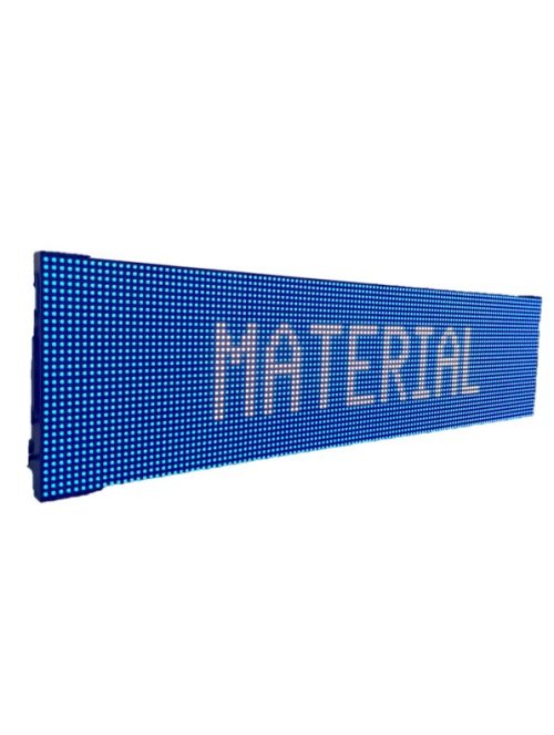 Blå LED-display från Binar med texten 'MATERIAL', designad för industriell miljö.